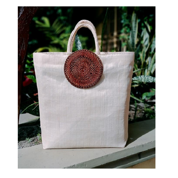 Abaca Bariw X-Large Size Handbag with Pocket Inside and Nito Design Outside - Cianna Large