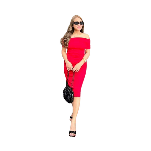 Katerina Bodycon Off Shoulder Dress - Red