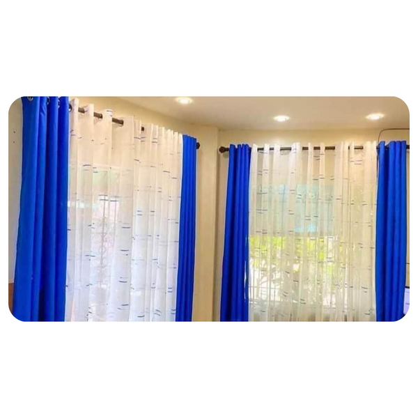 3 in 1 Linen Curtain (7ft) - Blue