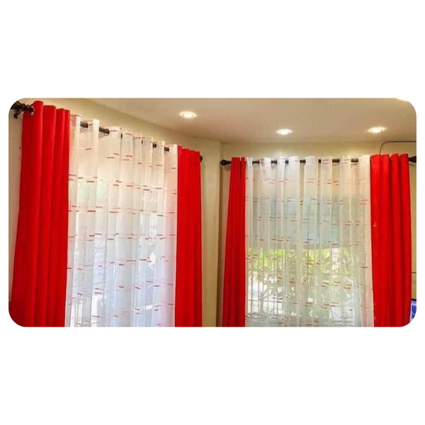 3 in 1 Linen Curtain (7ft) - Red