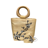 Abaca Bariw Wood Handle Hand Bag set with a mask