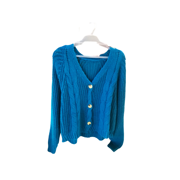 Cardigan with Buttons - Aqua Blue