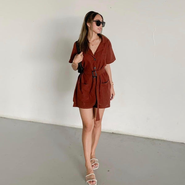 Chloe Top and Shorts Set - Choco Brown