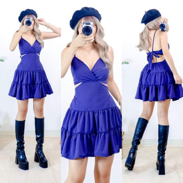 Lovely Tie-Back Layered Dress - Blue