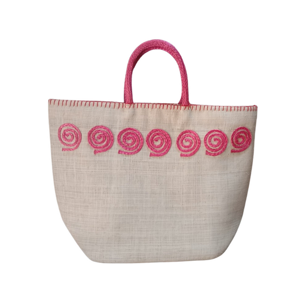 Raffia Bariw Handbag Abaca Braid Design - Picnic Bag - Pink