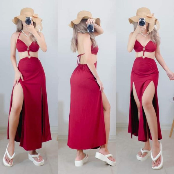 Zia Padded Maxi Dress - Maroon