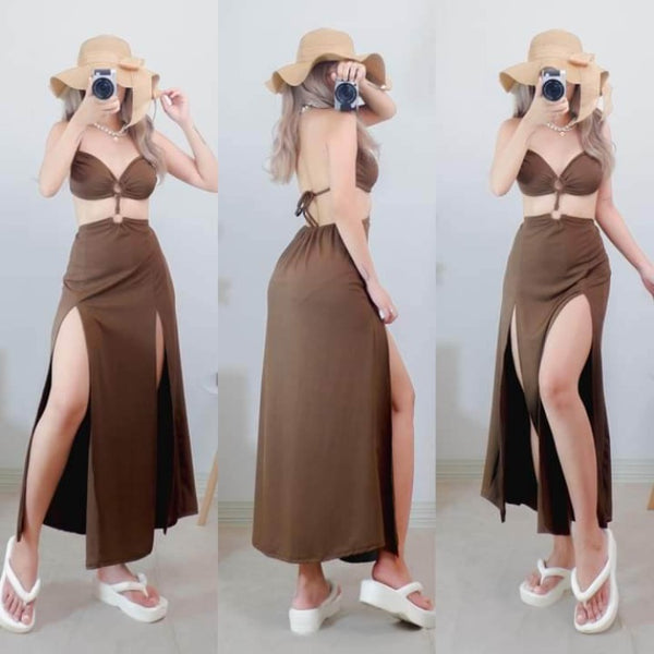 Zia Padded Maxi Dress - Mocha