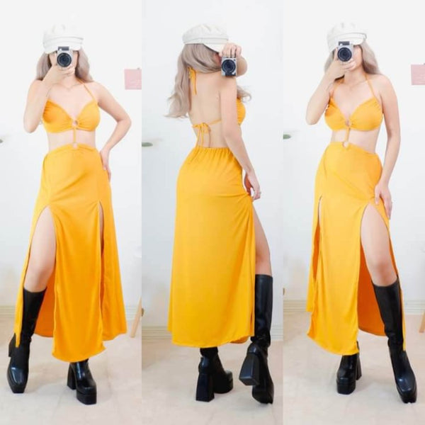 Zia Padded Maxi Dress - Mustard