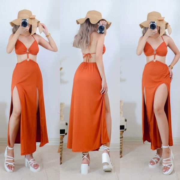 Zia Padded Maxi Dress - Orange