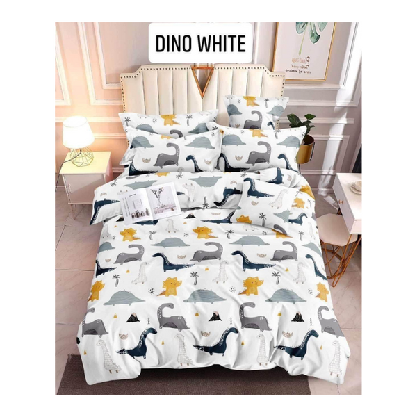 Bedsheet with Pillow Case - DINO WHITE - Double(48x75)