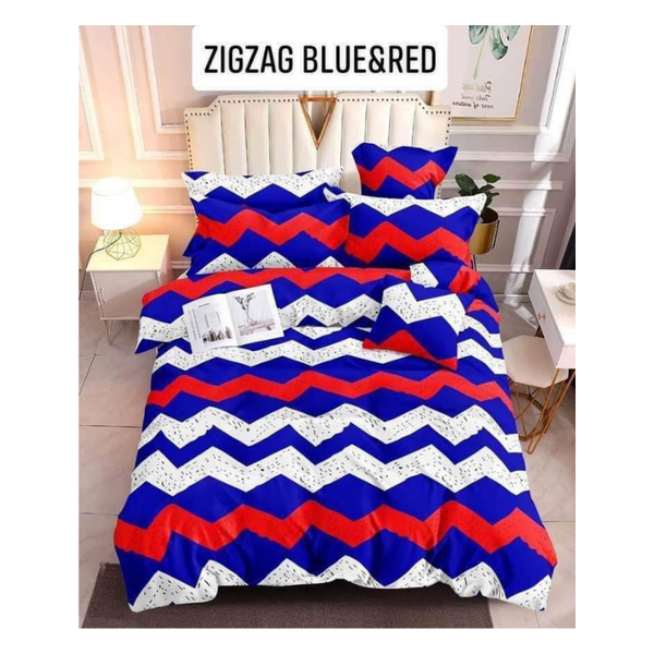 Bedsheet with Pillow Case - Family(54x75) - ZIGZAG BLUE-RED