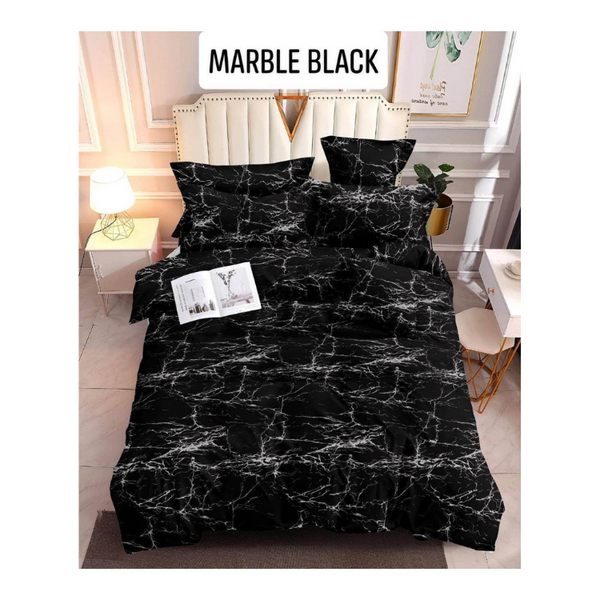 Bedsheet with Pillow Case - MARBLE BLACK - Double(48x75)