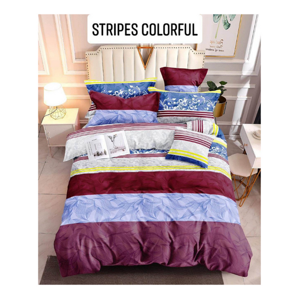 Bedsheet with Pillow Case - Double(48x75) - STRIPES COLORFUL