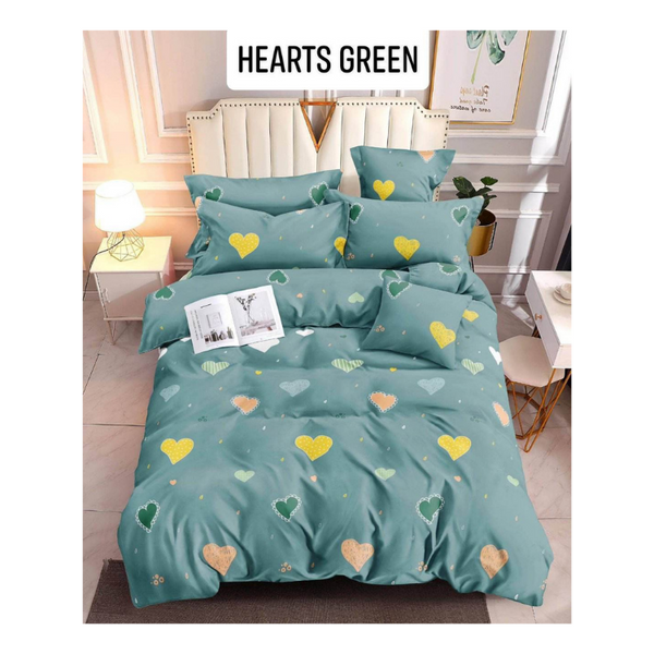 Bedsheet with Pillow Case - Double(48x75) - HEARTS GREEN