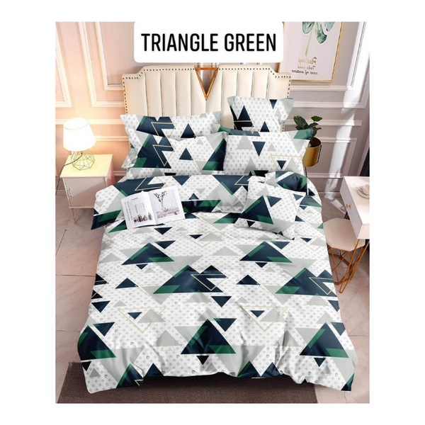 Bedsheet with Pillow Case - Double(48x75) - TRIANGLE GREEN