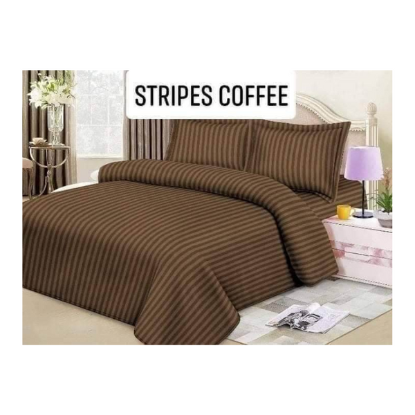 Bedsheet with Pillow Case - Double(48x75) - STRIPES COFFEE