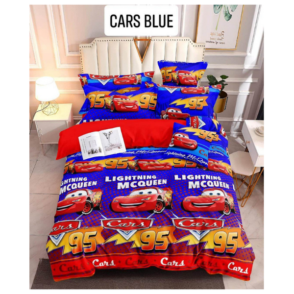 Bedsheet with Pillow Case - Double(48x75) - CARS BLUE