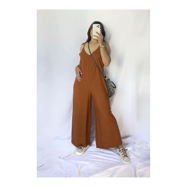 Jill Self Tie Jumpsuit - Brown