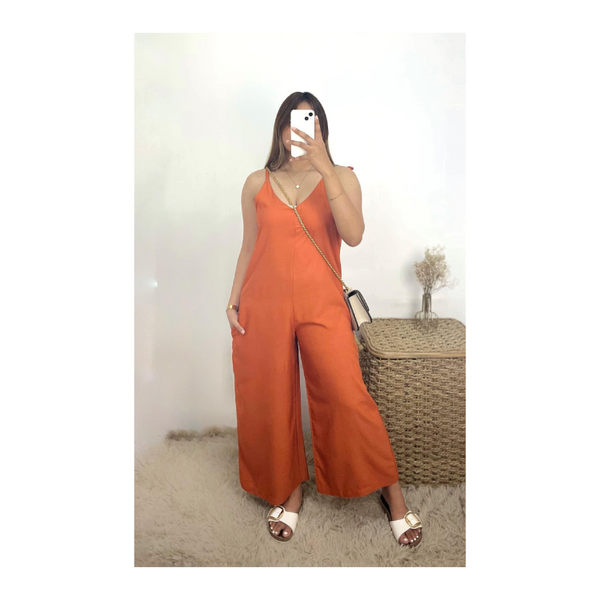 Jill Self Tie Jumpsuit - Rust