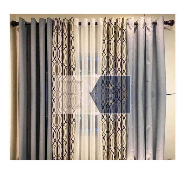 5 in 1 Curtain Set - Spiral Gray