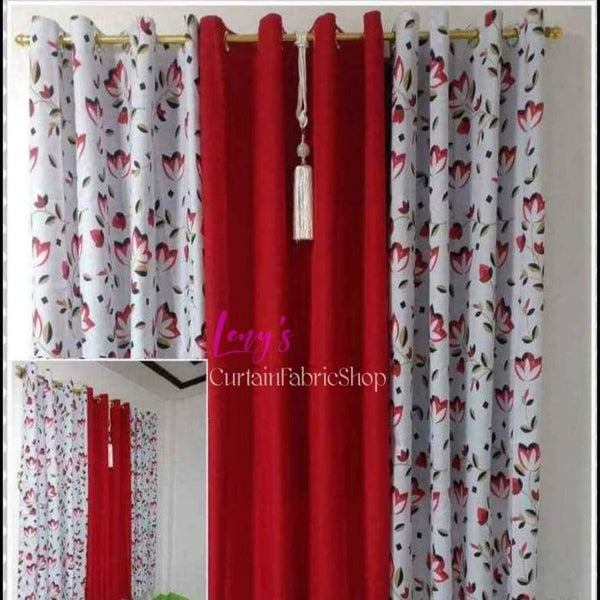 Cretona Curtain 3in1 Set 7ft 60×85 - Red