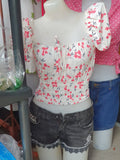 Floral blouse with maong shorts