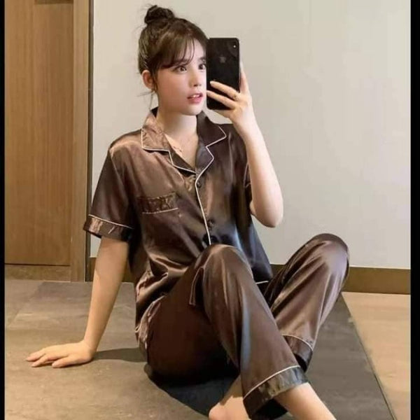 Terno Silk Pajama Short Sleeves - Brown