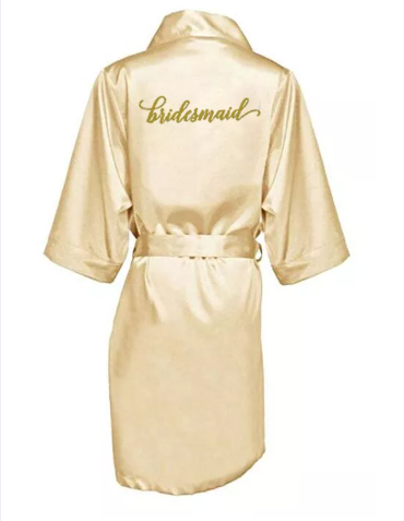 Silk Bridal Robe with Print - Gold