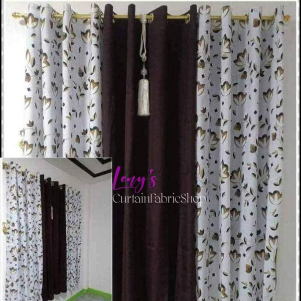 Cretona Curtain 3in1 Set 7ft 60×85 - Brown