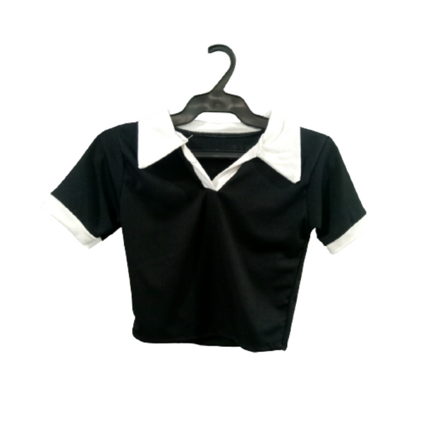 Crop Top with Collar - Black