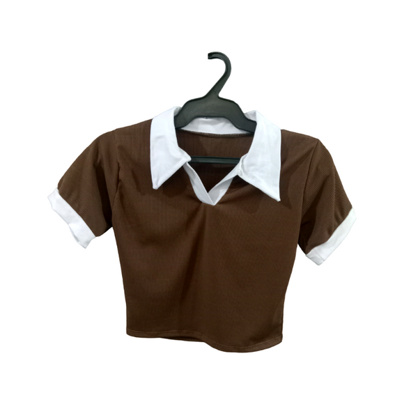 Crop Top with Collar - Brown