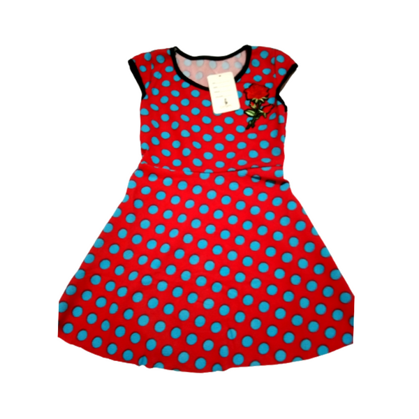 Polka Dots Dress for Girls - Red with Blue Dots