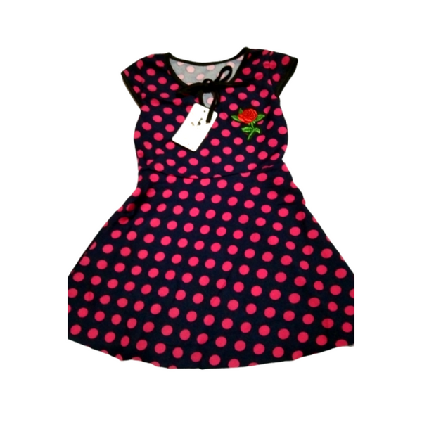 Polka Dots Dress for Girls - Black with Red Dots