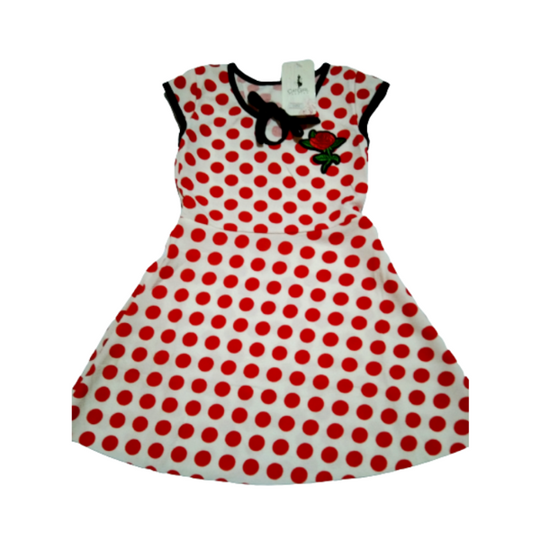 Polka Dots Dress for Girls - White with Red Dots