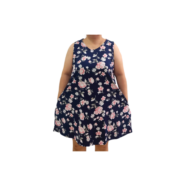 Sleeveless Dress Plus Size - Navy Blue Floral