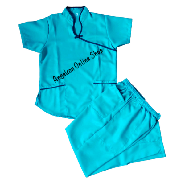 Scrub Suit Chinese Collar with Piping - Teal Green