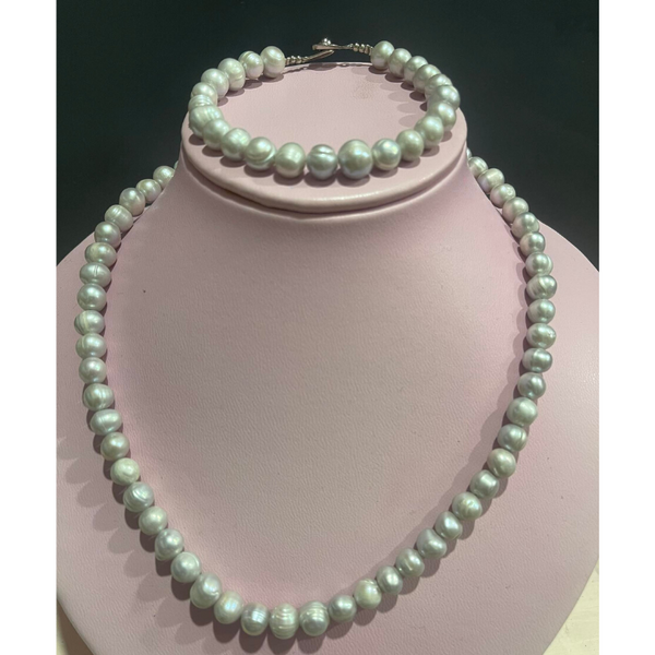Pearl Necklace and Bracelet with Free Earrings - Gray