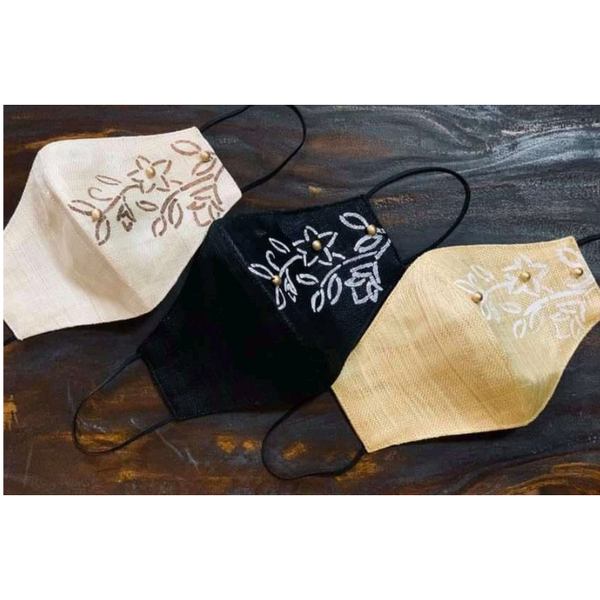 Abaca Facemask with pocket insert for additional filter-Vine Stencil design