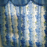 Window Blue Printed Curtain with Scallop (Floral)