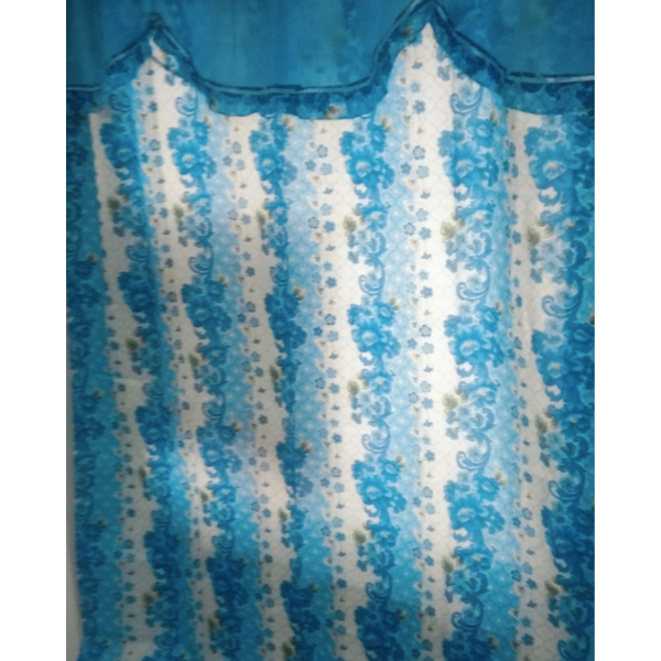 Single Door Blue Printed Curtain with Scallop