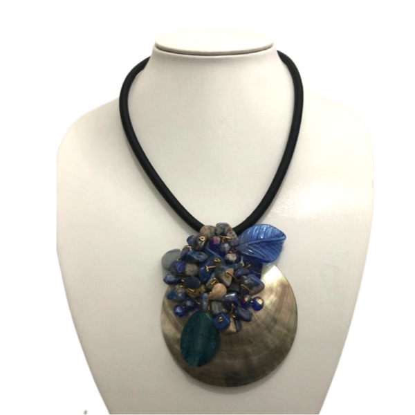 Necklace Shell with Stones - Blue