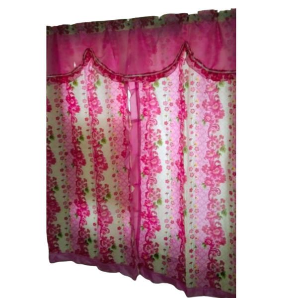 Window Pink Printed Curtain with Scallop ( Floral)