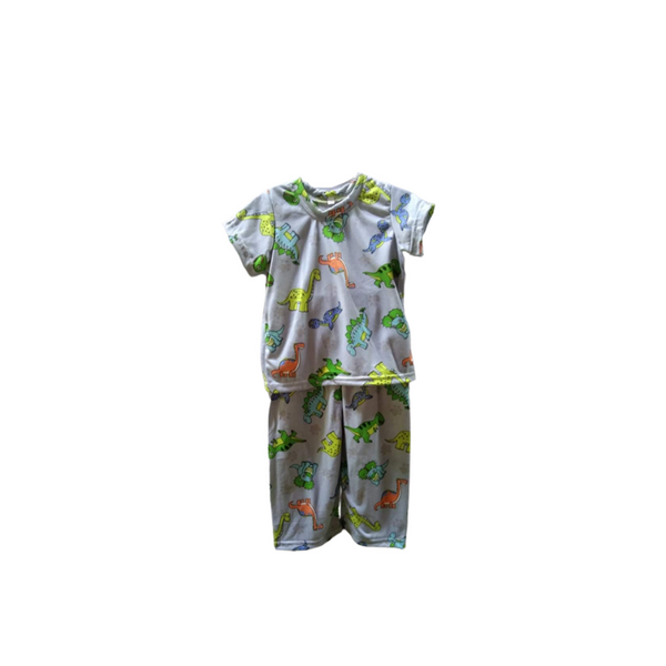 Extra small - Terno shirt & pajama for kids ( Unisex) - Gray Dinosaurs design