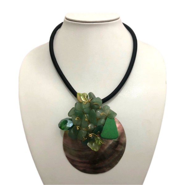Necklace Shell with Stones - Green