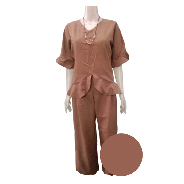 Terno Blouse and Pants for Women - Choco Brown