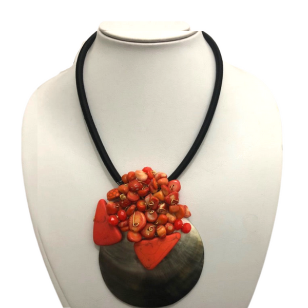 Necklace Shell with Stones - Orange