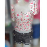 Floral blouse with maong shorts