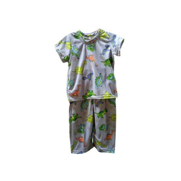 Small - Terno shirt & pajama for kids ( Unisex) - Gray Dinosaurs design