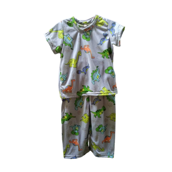 Medium - Terno shirt & pajama for kids ( Unisex) - Gray Dinosaurs design