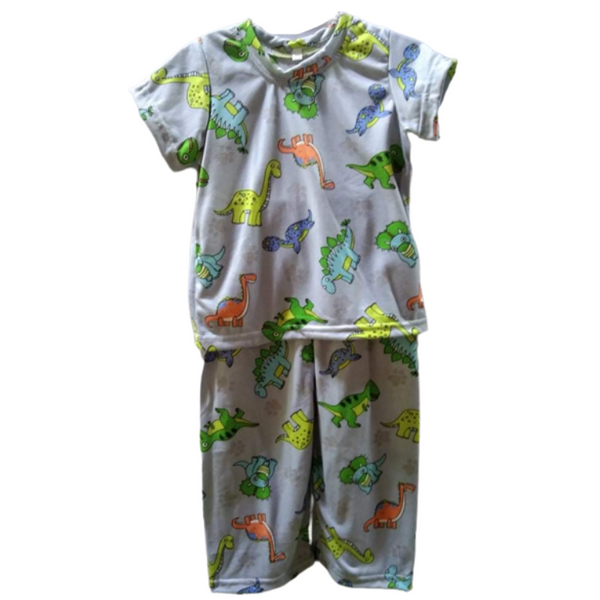 Large - Terno shirt & pajama for kids ( Unisex) - Gray Dinosaurs design